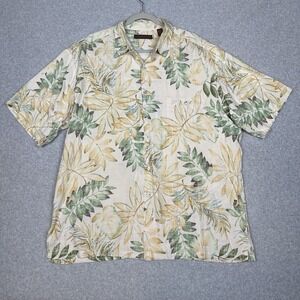 VTG‎ Tori Richard Shirt Mens XL Green Yellow Palms Hawaiian Abalone Buttons USA